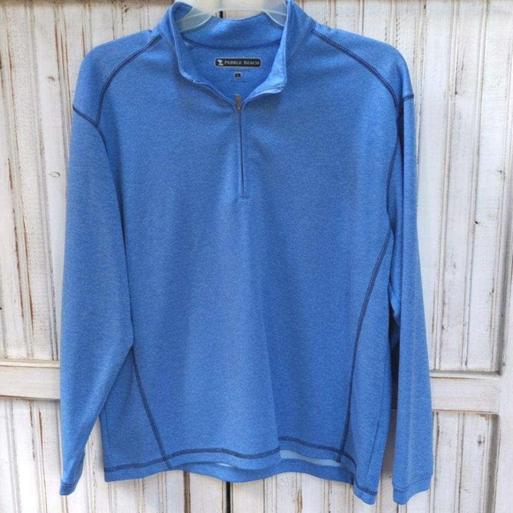 Pebble Beach, sky blue long sleeve quarter zip. Large
